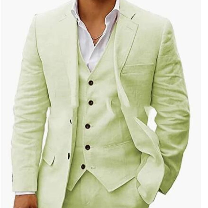 Linen Business Casual Suit Men's Six-piece Set Suit