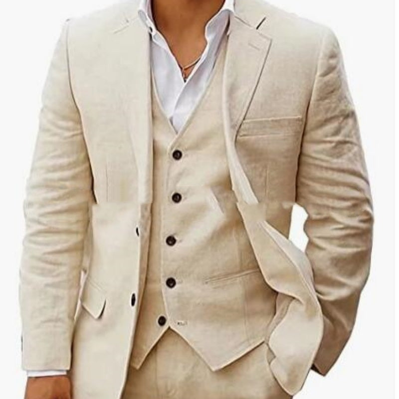 Linen Business Casual Suit Men's Six-piece Set Suit